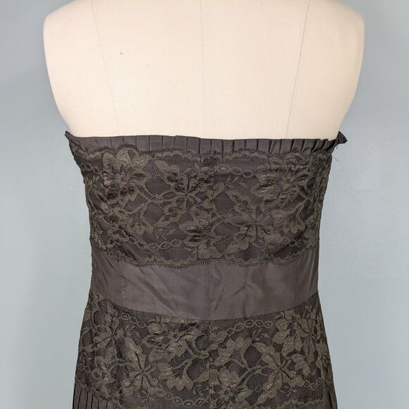 Midi Dress Cocktail Gown M Brown Silk Y2K Lace Banana Republic Strapless Glam - Picture 7 of 12